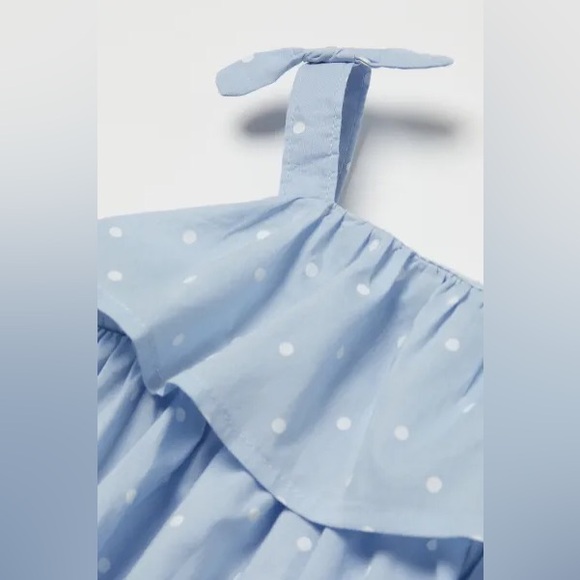 H&M Baby Blue Polka Dot 3 Pc Cotton Top Puff Pants Summer Set Toddler Girls 3T - Picture 3 of 6